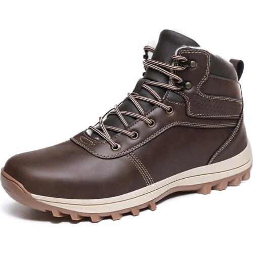 Brand Winter Men Snow Boots Warm Plush Mens Boots Waterproof Leather Ankle Boots Outdoor Non-slip Male Hiking Boots Sneakers