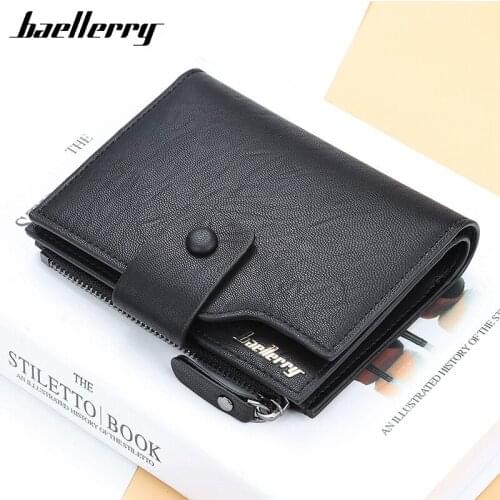 Baellerry New Business Men Wallets Card Holder Short Desigh Zipper Men Leather Purse Solid Coin Pocket High Quality Male Purse