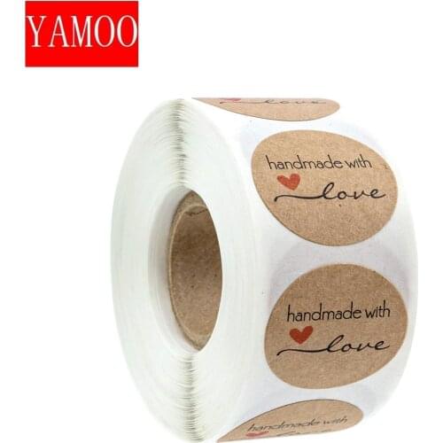 Natural Kraft round handmade with love Stickers labels scrapbooking stickers for Package stationery sticker 500 Labels/roll