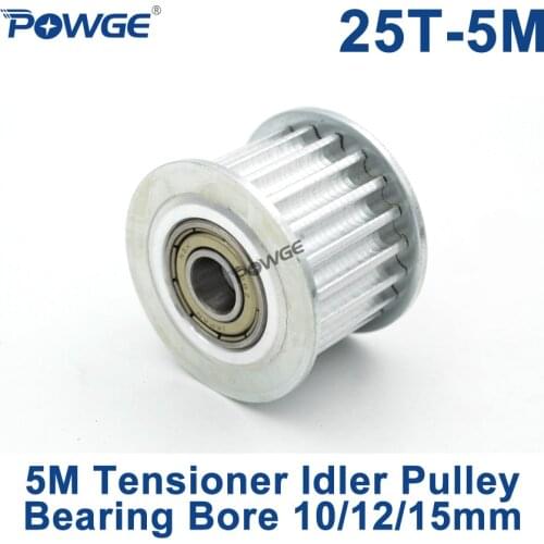 POWGE 25 Teeth 5M Idler Pulley Tensioner Wheel Bore 10/12/15mm with Bearing Guide HTD5M synchronous pulley 25T 25teeth