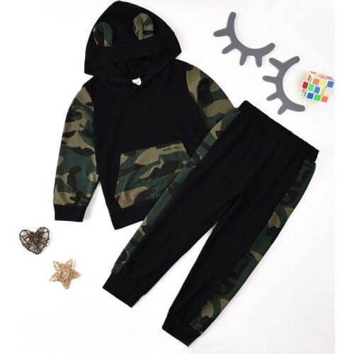 2021 New Child Boys Camouflage Tracksuit Clothes Set Kids Hoodie Tops Pants Outfits Fashion Cool Childrens Clothing 2-7Y