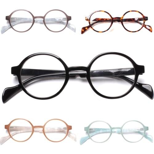Henotin Fashion Round Reading Glasses Women Men Sping Hinge with Wood-look Presbyopic Glasses Eyewear