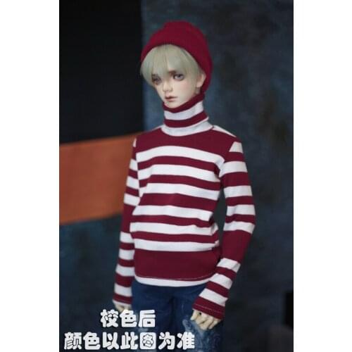 BJD doll clothes is suitable for 1/3 1/4 uncle size versatile red and white striped high collar base shirt doll accessories