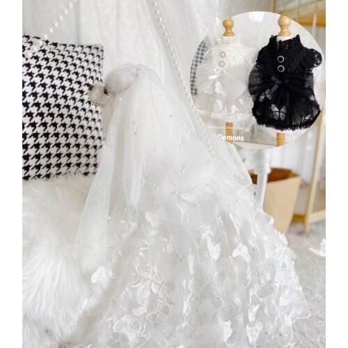 Handmade Dog Clothes Hollow Out Lace Cotton Pet Wedding Trailing Dress Veil Butterfly Daily Outfit 2 Style Poodle Maltese Gown