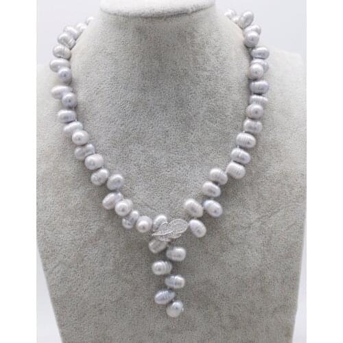 Freshwater pearl GRAY RICE 10-13MM necklace 19inch FPPJ wholesale beads nature