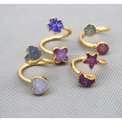 R15080503 Gold Electroplated Small Druzy Drusy Ring RANDOM SHAPE AND COLOR