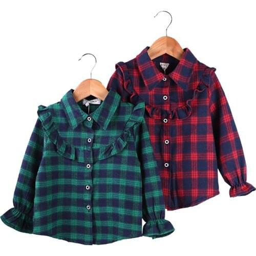 Baby Girls shirts plaid spring New arrival long-sleeve stripe shirts kids clothes cute casual red green tops wear