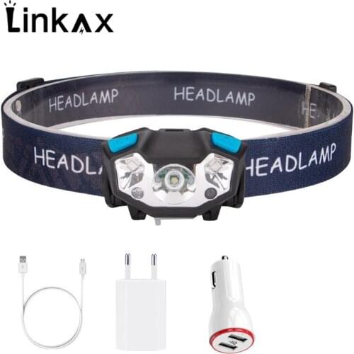 Sensor Induction Camping Flashlight Headlight Lantern Head Light Lamp 3000lm Sensor Headlamp Led Bulbs with Battery Lithium Ion