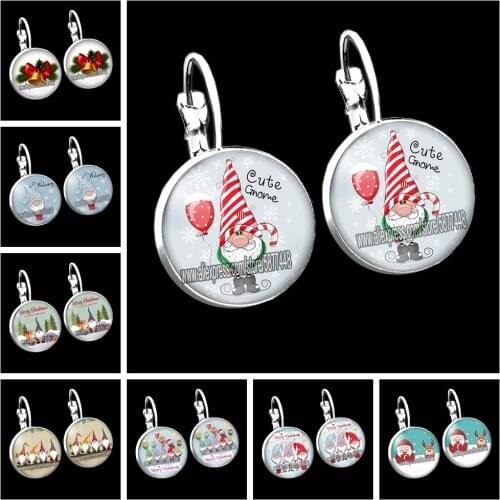Fashion Merry Christmas 16mm Glass Cabochon Women Stud Earrings Cute Cartoon Santa Earrings Christmas Bell Earrings for Girl