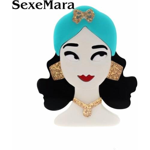 SexeMara Temperament Blue Scarf Acrylic Cartoon Girl Brooch For Women Handmade Bohemia Hijab Girl Pins Lapel Badges Fashion Gift