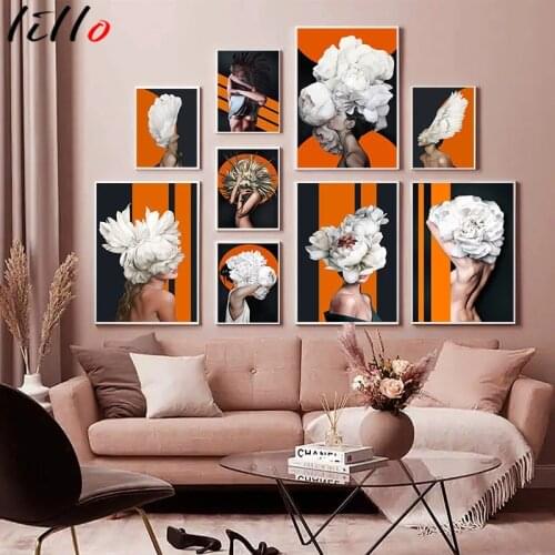 Modern figure lady head flower picture home decor nordic canvas wall painting art posters and prints decor for dorm room