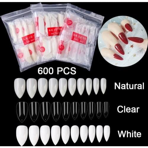 100 Pieces Per Box or 600PCS Per Pack Short Almond False Nails 10 Sizes Fake Nail Tips Nail Tips Stiletto