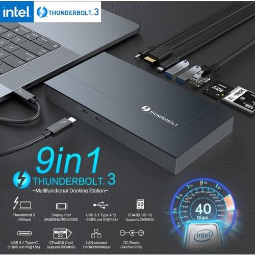 Thunderbolt 3 40Gbps USB C HUB to Lan Gigabit Displayport Type C Cable Splitter Multi Port Thunderbolt3 Dock For Laptop Desktop