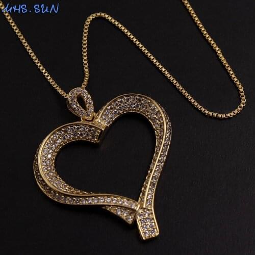 MHS.SUN Vintage Women AAA Zircon Heart Pendant Necklace Fashion Chain Necklace Trendy Valentines Day Girls Gifts Jewelry