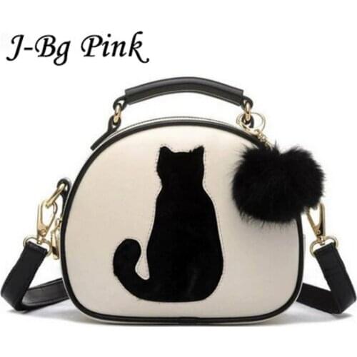 Vogue star 2020 cat print ladies crossbody bag circle women leather handbags with fur cuffs women shoulder bag