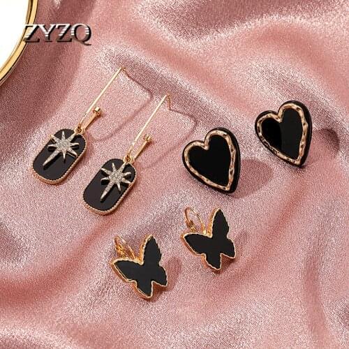ZYZQ Delicate Black Acrylic Butterfly Women Drop Earring Cute Love Bow Hoop Wedding Dancing Party Daily Wear New Trendy Jewelry