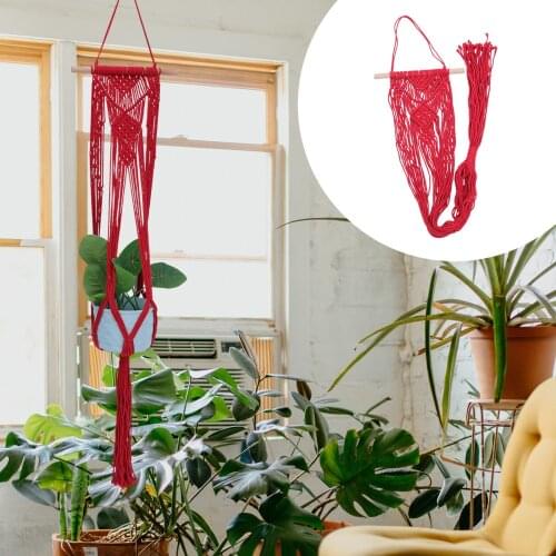1Pc Hanging Cotton Rope Flowerpot Basket Decorative Flower Pot Holder Red
