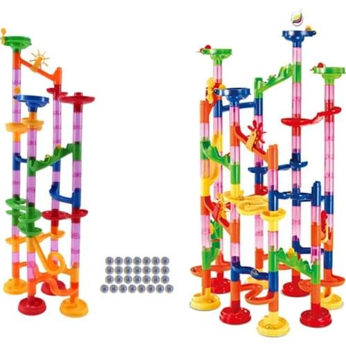 2 Set DIY Construction Marble Race Run Maze Balls Track Building Blocks Children Gift Toys 105 Pcs & 80 Pcs