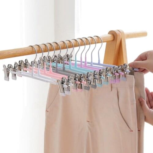 5/10pcs Anti-slip Adult Pants Rack Stainless Steel Multifunctional Household Retractable Pants Clip Hanger 4 Colors