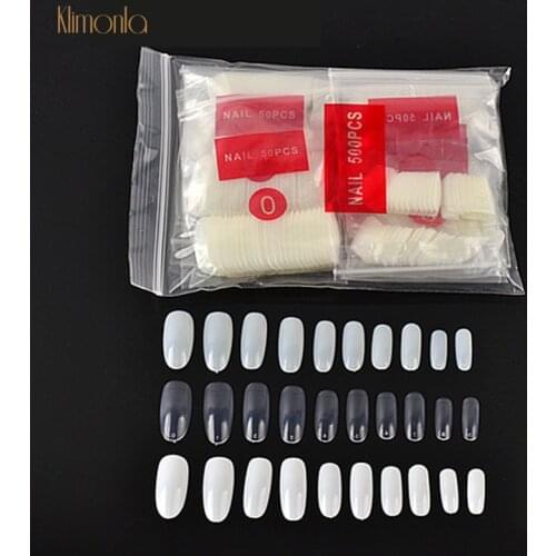 500Pcs/Bag False Nails Full Cover Oval Round Fake Nails Tips White Transparent Natural UV Gel Nails Art DIY Salon Care Tools