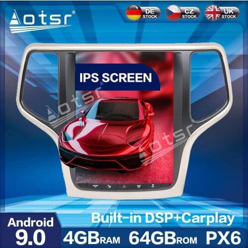 Aotsr Tesla Style PX6 Android 9.0 Car Radio Player GPS Navigation Auto Stereo Multimedia For JEEP Grand Cherokee 2014-19 Golden