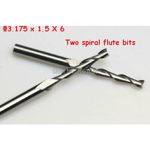 Free shipping, 10pcs/ lot high quality 3.175 x 1.5 x6 Two Spiral flute Bits for Cutting Router End Mill CUTTER
