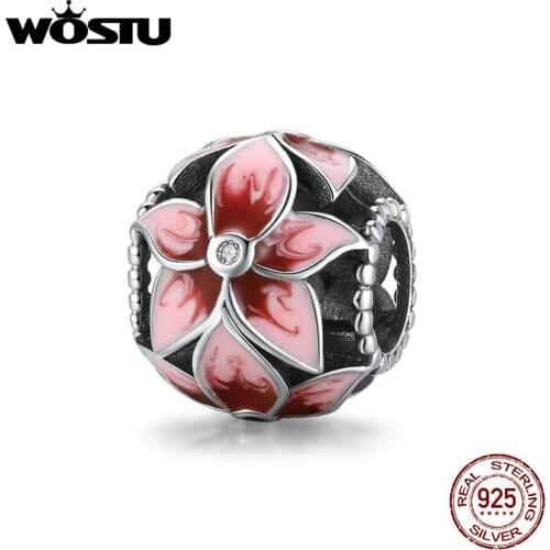 WOSTU 100% 925 Sterling Silver Bead Peacock Feather Charm Pendant Fit Original Bracelet Necklace DIY Jewelry CQC1707