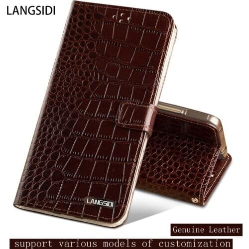 Genuine Leather case For iPhone 11 Pro Crocodile texture Flip case For iPhone 6S Plus magnetic 2 card slots Silicone soft cover