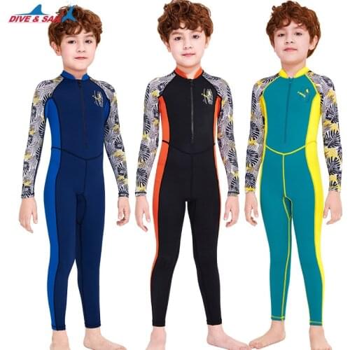 Childrens Swimsuit Boys' one piece long sleeve sunscreen swimsuit kids swimsuit rash guard uv bathing suit baby boy