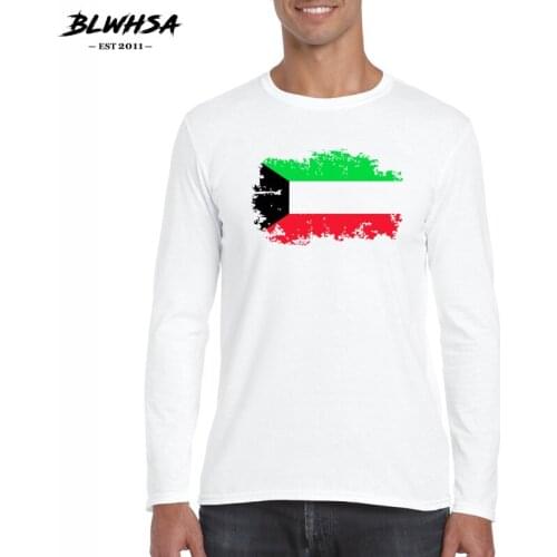 BLWHSA Kuwait Nostalgic National Flag T Shirt Men Kuwait Fans Cheer T-shirts Long Sleeve Casual Men Clothing