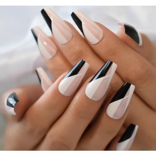 Grid Medium-Long Nails Press On Nails Coffin Colorful Pre-Design Reuseable Charms Nails Supplies For Professionals EchiQ Nails