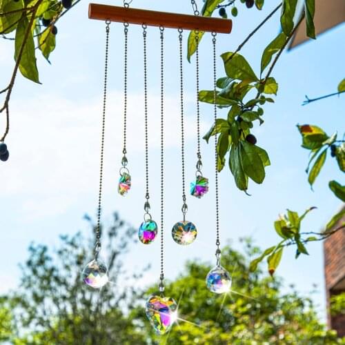 H&D AB-Colored Crystal Prisms Suncatcher Rainbow Maker Mobile Wind Chimes Decor Window Home Garden Hanging Wall Art Ornament