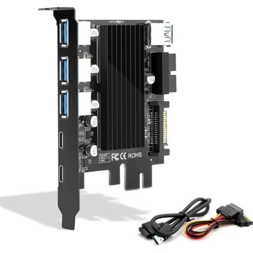 USB3.0 TYPE-C PCI-E Expansion Card PCI-E USB3.0 Five Port Adapter Card Desktop Computer Docking Station Computer Components