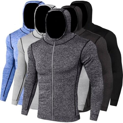 New Winter Autumn Hoodies Sport Shirt Men Hat Zipper Running Jackets Fitness Gym Sports Clothing Sport Top Mens Sportswear