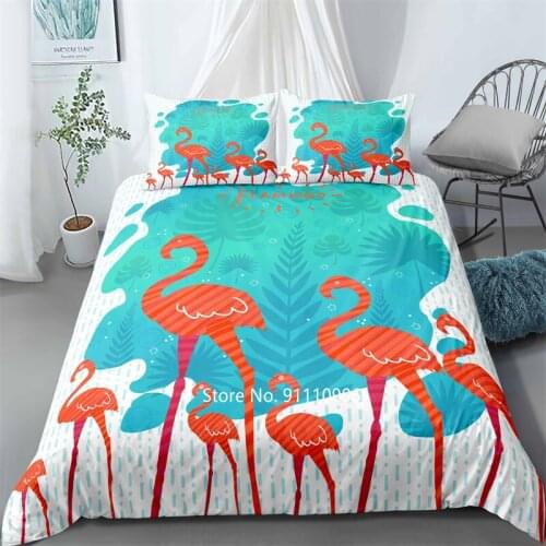 Custom Dropship Wholesale Red Flamingo 3D Bedding Set Blue Green Down Cover Pillowcase Soft Childrens Animal Home Textiles