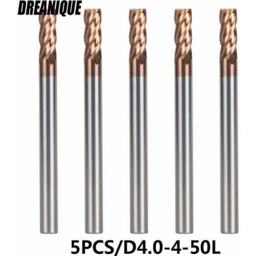 5PC/D4-4-50 Carbide End Mill Diameter 4mm ,Four Flute Router Bit Set End Mills Tungsten Steel Milling Cutter HRC 55 CNC Tools