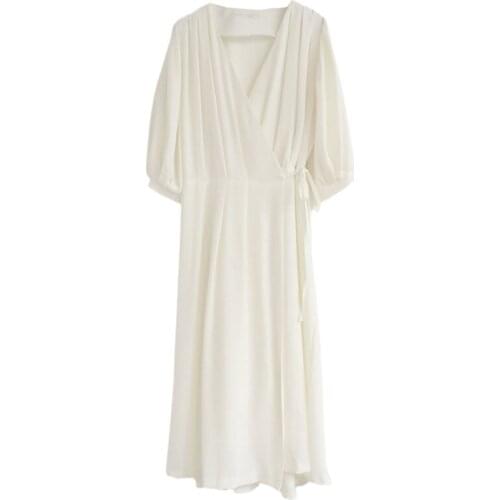 Sannian 2021 Summer Sweet White Chiffon Dresses Women Soft Fabric Beach Style Ladies Casual Dresses
