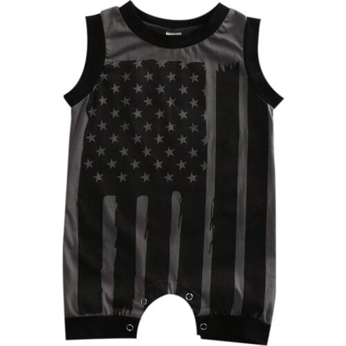 Summer 2017 Newborn Toddler Kids Baby Boys Girls Sleeveless Striped Flag Romper Jumpsuit Clothes Outfits