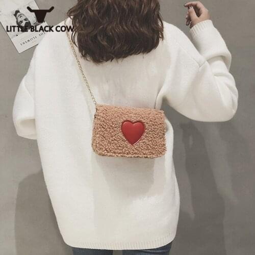 Womens New Winter Autumn Small Bags Fashion Korean Wool Chain Shoulder Bags Female Sweet Cute Sling Crossbody Bags 3 Color