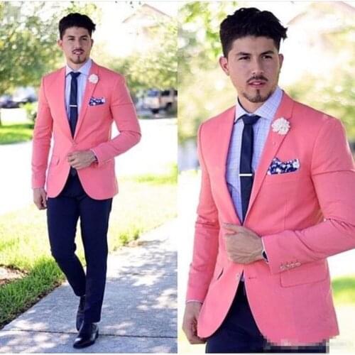 Fashionable Two Buttons Hot Pink Groom Tuxedos Notch Lapel Groomsmen Mens Wedding Suits Blazers (Jacket+Pants+Tie) W:608