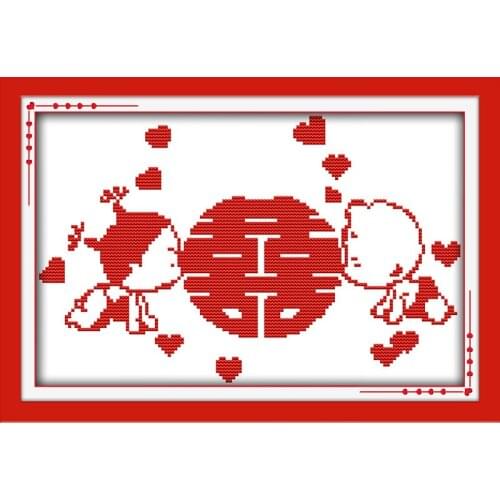We got married(2)(little kids) cross stitch kit 14ct 11ct count print canvas stitches embroidery DIY handmade needlework plus
