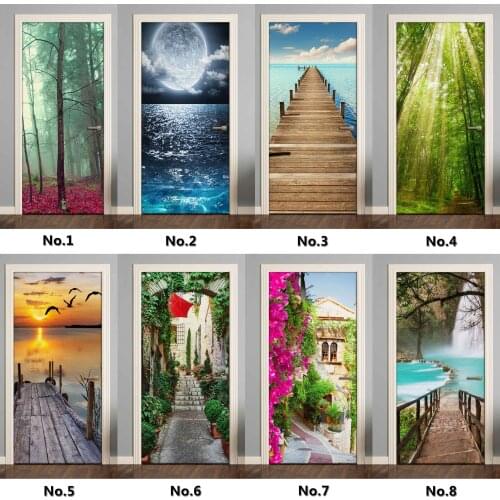 Custom Size 3d Door Stickers For Living Room Bedroom Landscape PVC Self Adhesive Wallpaper Waterproof Renovation Mural Decals
