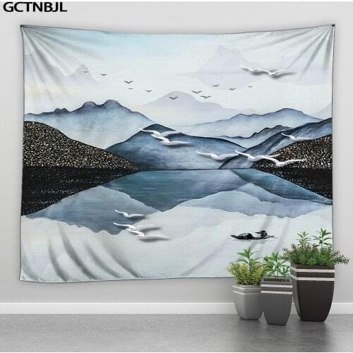 Chinese Style Landscape Tapestry Sunset Mountain Wall Hanging Tapestries Beach Towel Room Bedroom Background Decoration Blanket