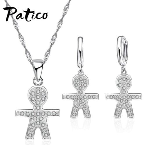 Stylish and Romantic Style 925 Sterling Silver Necklaces Earrings Set Human Hug Shape Prom Bar Gift for Girl Women