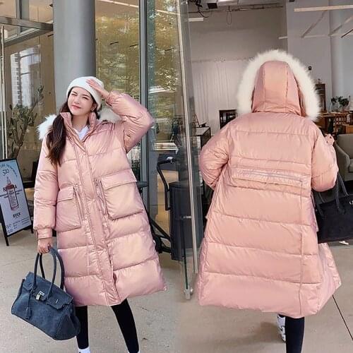 Long Parkas Women Winter Jacket Fur Hooded Coat Cotton Padding Warm Glossy Long Puffer Jackets Parka Mujer Winter Coat Female
