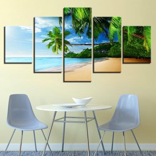 Printed Modern HD Canvas Framework 5 Panel Clear Sea Landscape Home Decoration Living Room Wall Art Painting Modular Pictures