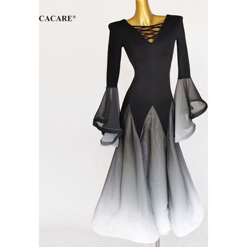 CACARE Ballroom Dance Competition Dresses Waltz Dress Standard Dance Dresses Elegant Customize D0903 Bell Sleeve Big Hem