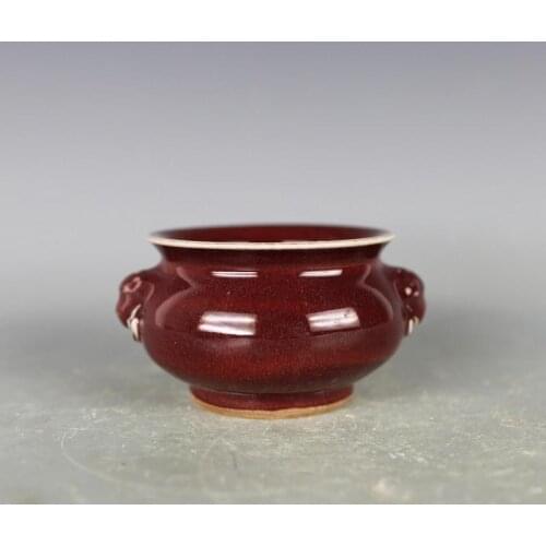 Rare Song Dynasty (961--1275) porcelain pot,purple red glaze kiln double lion ear furnace,best collection & adornment