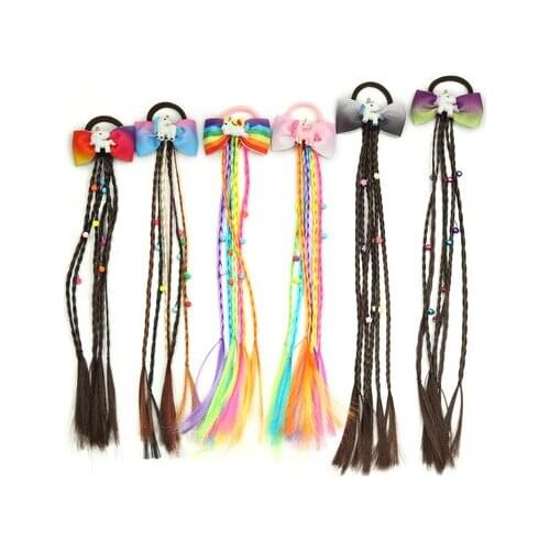 New Girls Colorful Wigs Ponytail Hair Ornament Headbands Rubber Bands Beauty Hair Bands Headwear Kids Hair Accessories Head Band