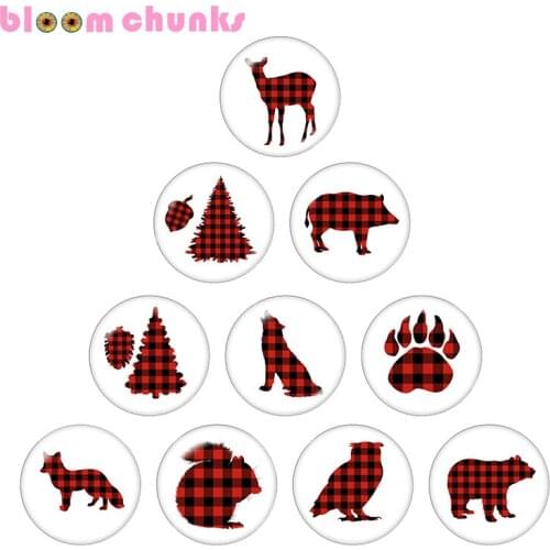 Christmas animal tree 12mm/18mm/20mm/25mm Round glass cabochon flat back Making snap button B7258